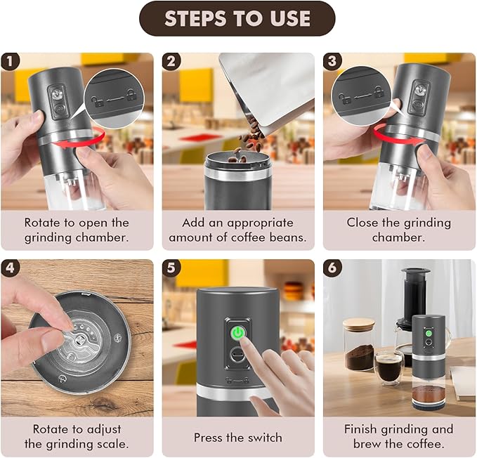 Portable Electric Coffee Grinder Stainless Steel Conical Burr Coffee Grinder with 45 Adjustable Settings Rechargeable Coffee Bean Grinder for Home, Travel, Camping, Office-Titanium color