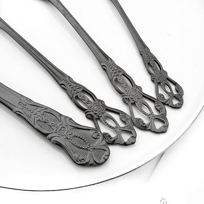 Royal 24-piece Black Mirror Silverware Dinnerware, 18/10 Stainless Steel Luxury Cutlery Set Service For 6 Include Knives/Forks/Spoons/Teaspoons, Dishwasher Safe