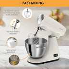 ZACME Mixers Kitchen Electric Stand Mixer 5.5QT 600W, Aluminum die casting and Gears, Dual Cooling System, Low Noise, DC Motor, LED Display and Timing Function, Tilt-head Metal Food Mixer, White