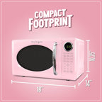 Nostalgia Retro Microwave Oven 0.7 Cu Ft, 700-Watt Countertop Size with Glass Turntable, Child Safety Lock, 8 Auto-Cook Programs, Digital Clock, Pink
