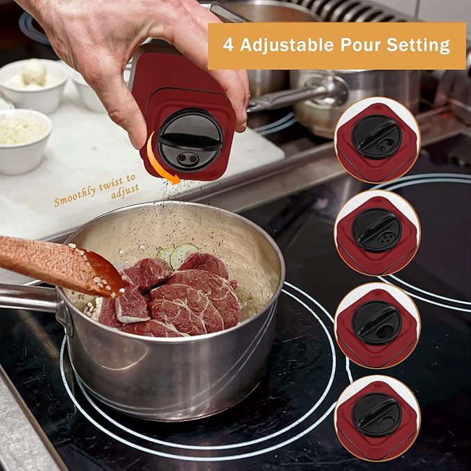 Red Salt and Pepper Shakers by Aelga, Glass Salt Shaker Set with Adjustable Pour Holes, Ideal for Black Pepper, Kosher and Himalayan