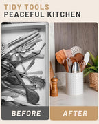 Nucookery 6.4'' Utensil Holder - Ceramic Utensil Holder for Kitchen Counter, Large Capacity Countertop Storage, Farmhouse Style Utensil Crock Organizer for Spoons, Spatulas & Cooking Tools