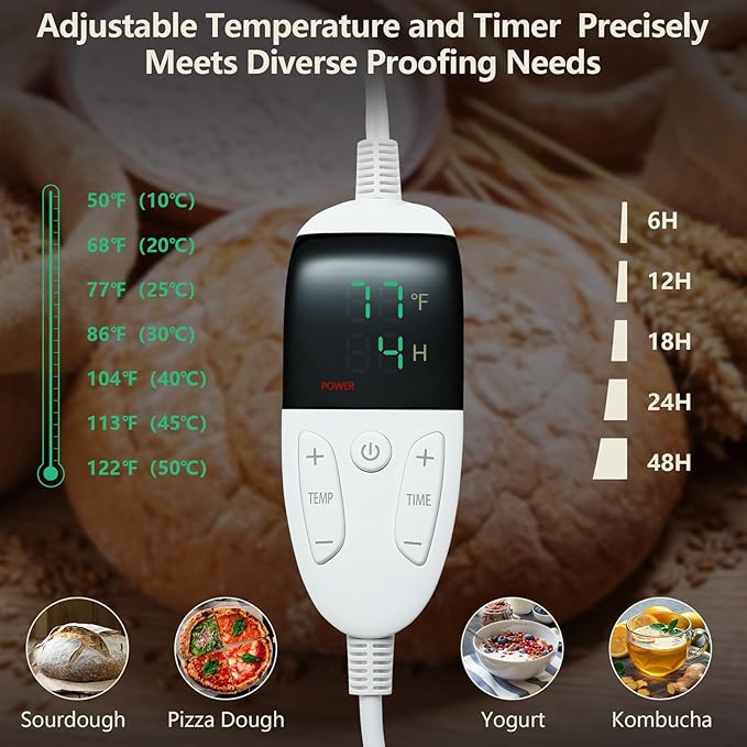 Folding Bread Proofing Box with Temp Control(50-122℉) & 48H Timer, Dough Proofer with Metal Rack, Proofing Box for Sourdough, Bread Baking, Pizza, Yogurt, Kombucha, Space-Saving & Easy to Use