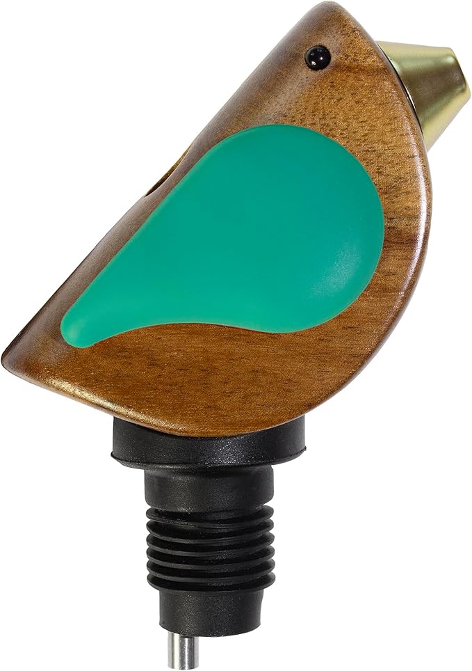 Wine Bottle Pourer, Fun Wine Pourer Spout Sings While It Pours, Airtight Wine Bottle Sealer, Acacia Wood with Turquoise Wings