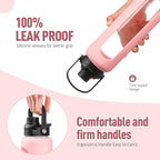 Kodrine Water Bottle with Straw, 24 oz Glass water Bottle with 2 Lids Bamboo Straw Lid and Spout Lid with Handle, 32 oz Clear Water Bottle Glass for Sports Travel, Waterbottle with Time Marker