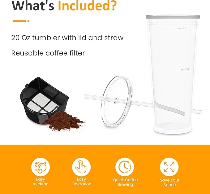 SUNVIVI 20 Oz Iced Coffee Maker for Ground Coffee, Cold Brew Tea Maker with Reusable Coffee Filter and Insulated Pitcher, Single Serve Machine for Home, Strength Control for Flavor, Black