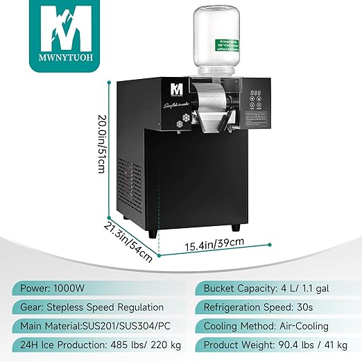 Snowflake Ice Machine, 485.0LBS/24H 1000W Shaved Ice Machine, Rapid Cooling, Food-Grade Stainless Steel Material, Snowflake Ice Maker for Dessert, Ice Cream, Suitable for Party＆Commercial Use