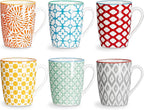 ONEMORE Coffee Mugs Set of 6, 12 oz Ceramic Coffee Cup with Handles, Porcelain Mugs for Latte Cappuccino Tea Cocoa, Microwave Dishwasher Safe, Aesthetic Home Office Cups for Women Men (Assorted Color)