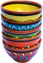 Cactus Canyon Ceramics Salsa Bowls - Spanish Terracotta Multicolor Decor - Small Serving Bowl (European Size), Festive Dinnerware 5 Piece Set - Dishwasher & Microwave Safe