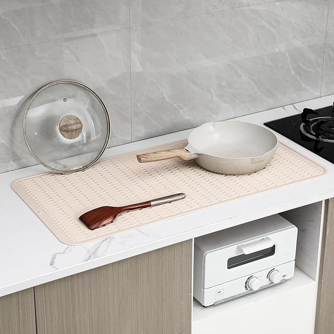 Silicone Dish Drying Mat for Multiple Usage,Easy clean,Eco-friendly,Heat-resistant Silicone Mat for Kitchen Counter or Sink,Refrigerator or Drawer Liner Tapioca 5XL 36inches x 18inches