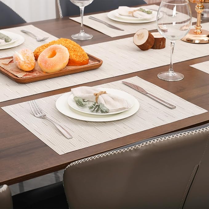 Myir JUN Placemats Set of 4, Vinyl Woven Placemats Place Mats Indoor Set of 4 Washable Table Mats Non-Slip Place mats for Dining Table (B-White, Set of 4)