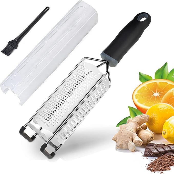 3 in 1 Cheese Grater Zester Citrus Lemon 304 Stainless Steel Zester Versatile Sharp Tool for Parmesan Cheese Ginger Garlic Nutmeg Chocolate Vegetables Fruits 12''