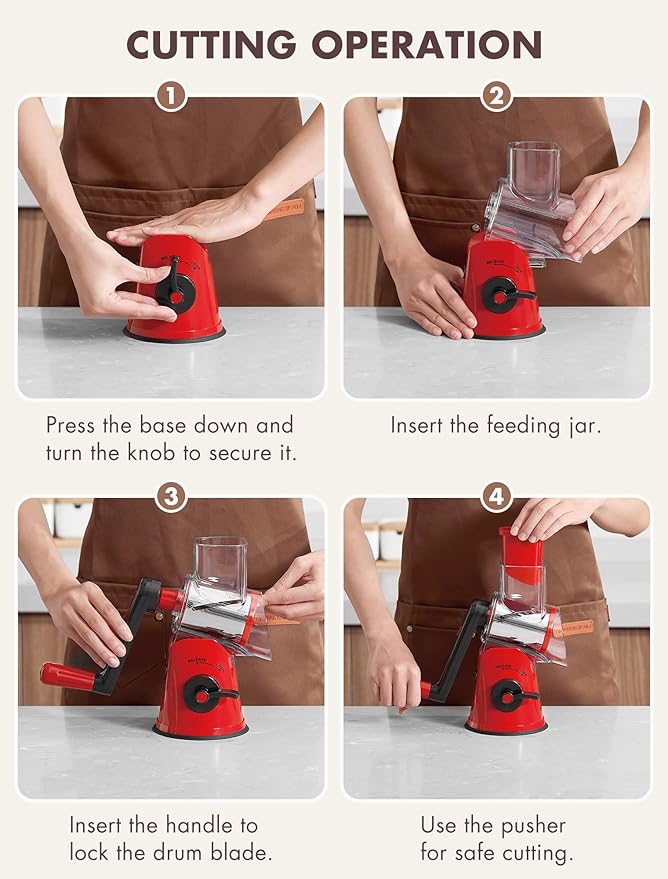 GDL Rotary Cheese Grater, Upgraded 5-in-1 Cheese Grater Hand Crank, Multi-purpose Cheese Shredder with Handle, Vegetable Slicer Cutter Ice Shaver for Potato, Carrot, Nuts, Chocolate