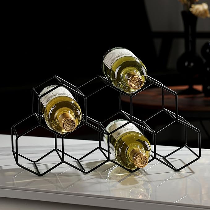 Countertop Wine Rack - 9 Bottle Freestanding Modern Black Metal Small - 2 Tier Tabletop Wine Holder Stand for Cabinet, Pantry - Wine Racks Countertop - No Assembly Required