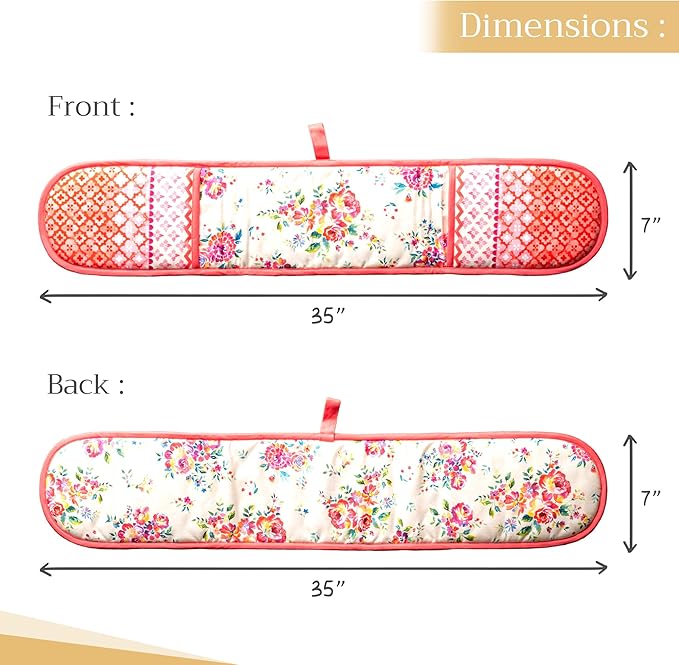 Maison d' Hermine Double Oven Mitts 100% Cotton 7"x35" Double Oven Mitt Heat Resistant BBQ Cooking Gloves with Loop, Baking, Grilling, Home, Kitchen, Handling Hot Pans Spring Summer (Rose Garden)