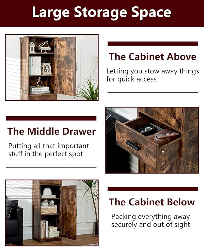 WEENFON Tall Storage Cabinet, Bathroom Cabinet with 6 Shelves & Drawer, Narrow Storage Cabinet with Adjustable Shelves, Tall Cabinet for Living Room, Home Office, Rustic Brown