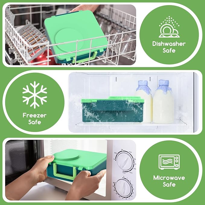 Bento Box for Kids - Leak-Proof Lunch Box with Insulated Thermos Food Jar - 4 Compartments, 1 Removable Divider, 1Spoon, 1 Fork - Dishwasher Safe, BPA-Free (Green)