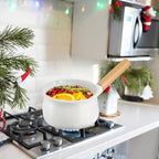 Jucoan 1 Quart Enamel Milk Pan with Dual Pour Spout, Small Enamel on Steel Saucepan Milk Pot Butter Warmer with Wooden Handle, Stove Top Soup Pot Simmer Pot for Home Kitchen Cooking Heating Boiling