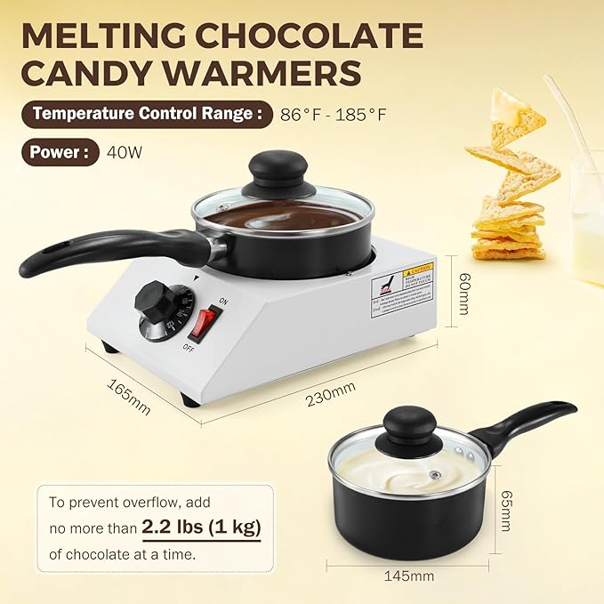 Electric Chocolate Melting Pot, 1kg Capacity, Adjustable Temperature, Ceramic Coating, Easy to Clean, Multi-Use for Chocolate, Butter, Cheese, and Candy - Perfect for Home and Commercial Use