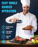 Rechargeable Electric Pepper and Salt Grinder Set, No Battery Needed, whit Gravity Sensing Switch and LED Light, One Hand Automatic Operation, Black, 2 Pack