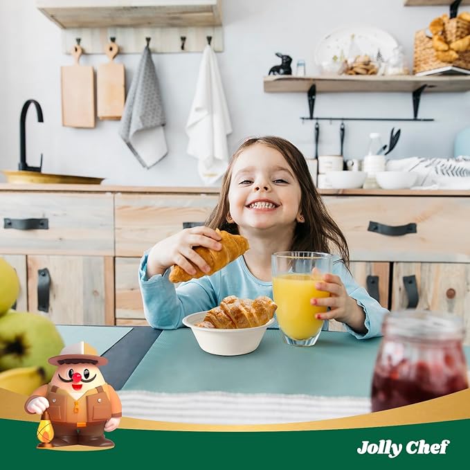 JOLLY CHEF Compostable Disposable Paper Bowl [12 oz] Heavy Duty Soup Containers [150 Pack] Biodegradable Bagasse Hot Cold Food Eco-Friendly Sugarcane Microwavable Bowls for Salad Dessert Milk Cereals