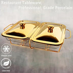 Casserole Dish Rectangle 2-in-1 Glass Baking Dish, with Stainless steel Lid and Gold rack, 1.3 Qt x 2 pcs Baking Pan For Casserole & Lasagna, Dishwasher Oven Freezer Microwave Safe