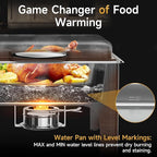 Chafing Dishes for Buffet, 6QT Square Stainless Steel Chafing Dish with Transparent Hydraulic Lid, 304 Food Pan, Buffet Warmer for Parties and Events (Wood Color)