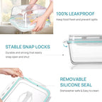 Vtopmart 220oz + 76.4oz Extra Large Glass Storage Containers Set, Meal Prep Food Container Sets with Snap Airtight Lids for Roasting Turkey, Rotisserie Chicken, Baking, Watermelon Storage, BPA Free
