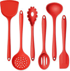 Silicone Cooking Utensils Set, Onader Red Kitchen Utensils 6 Pcs Set, Heat Resistant Kitchen Tool Kit, Nonstick Cookware Friendly & Non Toxic