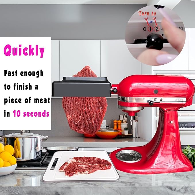 【PLUS】Meat Tenderizer for All KitchenAid Household Stand Mixers- Mixers Accesssories Attachment with Stainless Steel Gears, Black【Improved Extended New Version】