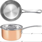 Mini Sauce Pan with Lid, Tri-Ply Stainless Steel Pot with Stay-Cool Handle & All Cooktop Compatibility (Gas, Ceramic, Electric) - Copper