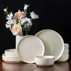 AmorArc Stoneware Dinnerware Sets, Wavy Rim Ceramic Plates and Bowls Sets, Highly Chip and Crack Resistant | Dishwasher & Microwave & Oven Safe Dishes set, Service for 8 (24pc)