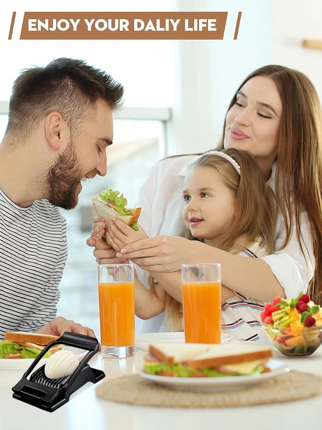 BIBURY Egg Slicer, Egg Cutter for Hard Boiled Eggs, Heavy Duty Aluminium Slicer for Egg Mushroom Strawberry Soft Fruit, Stainless Steel Wires, Dishwasher Safe & Easy to Clean (Black)