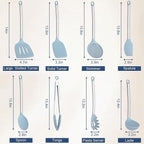 8PCS Kitchen Utensils Set, Vayvnt Heat Resistant Silicone Utensils Set for Cooking, Non Scratch Spatula Spoons for Non Stick Pan, Large Kitchen Cooking Tools, Metal Long Handle&Dishwasher Safe, Blue