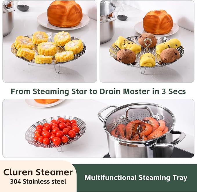 Steamer Basket for Cooking 304 Stainless Steel Entirely Thickened,Collapsible Steamer Insert for Pots, Fits Instant Pot/Skillets (5.5'' To 9.5'')