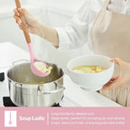 E-far Cooking Utensils Set of 6, Silicone Kitchen Utensils with Wooden Handle, Non-stick Cookware Friendly & Heat Resistant, Includes Spatula/Ladle/Slotted Turner/Serving Spoon/Spaghetti Server(Pink)