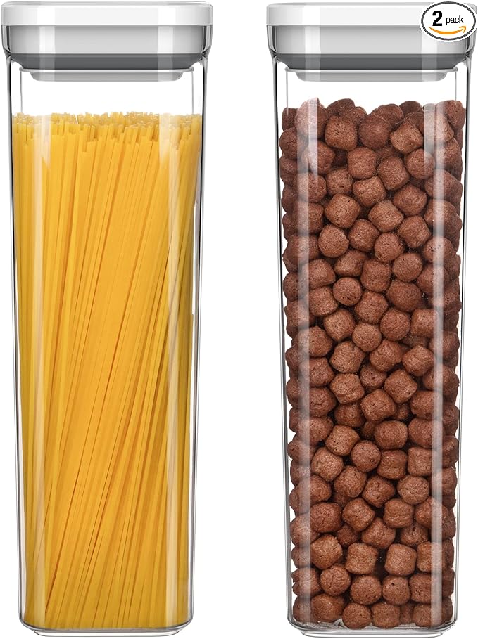 MR.SIGA 2 Pack Airtight Food Storage Container Set, BPA Free Kitchen Pantry Organization Canisters, One-handed Airtight Cereal Spaghetti Storage Containers, 2.1 L / 72oz, White