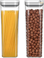 MR.SIGA 2 Pack Airtight Food Storage Container Set, BPA Free Kitchen Pantry Organization Canisters, One-handed Airtight Cereal Spaghetti Storage Containers, 2.1 L / 72oz, White