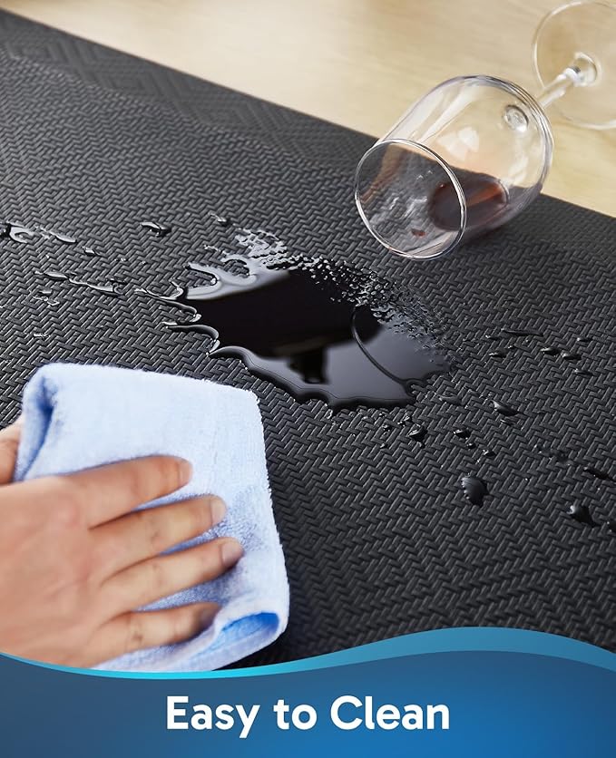 Ophanie Anti Fatigue Cushioned Mat, 3/4 inch Thick, Kitchen Mats for Floor, Kitchen Rugs, Waterproof, Comfort Ergonomic Standing Mat for Office, Home, Standing, 20 x 48 Black Non-Slip Ridged Bottom