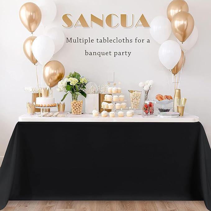 sancua 8 Pack Black Tablecloth 90 x 132 Inch - Rectangle Table Cloth for 6 Feet Tables Stain and Wrinkle Resistant Washable Polyester Table Cover for Dining Wedding Banquet Party Buffet Restaurant