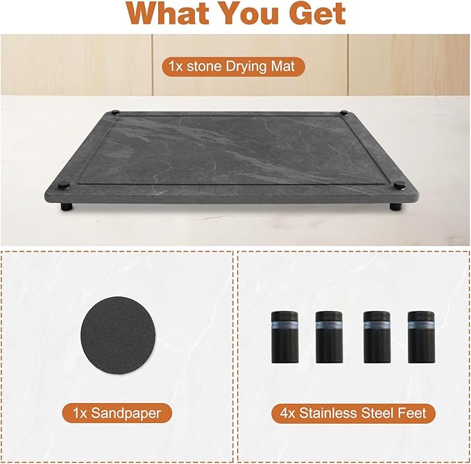 Stone Drying Mat for Kitchen Counter, Large Stone Dish Drying Mat Foldable Diatomaceous Earth Water Absorbing Mat for Dishes Bottles Cups Match Any Countertop