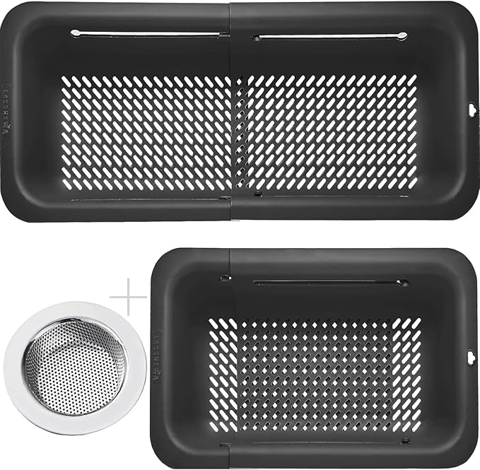 LASSHSWA Collapsible Colander and Strainer for Kitchen, Over the Sink Strainer Basket for Kitchen, Fruit Pasta Food Strainer Expandable Plastic Colander with A Sink Drain Strainer Stainless Steel