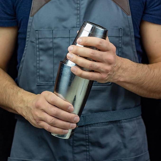 Professional Cocktail Shaker Set Bartending Kit: Weighted Boston Shaker Tins, Hawthorne Strainer and Japanese Jigger