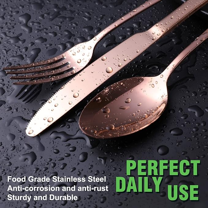 Copper/Rose Gold Silverware Set, OGORI 24-Piece Stainless Steel Flatware Set, Service of 6