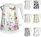 1.2L Double Wall Stainless Steel Interior Water Boiler, Cordless, 1000W Fast Boil with LED Light Coffee Pot & Tea Electric Kettle, Auto Shut-Off and Boil-Dry Protection (Chroma Blossom)