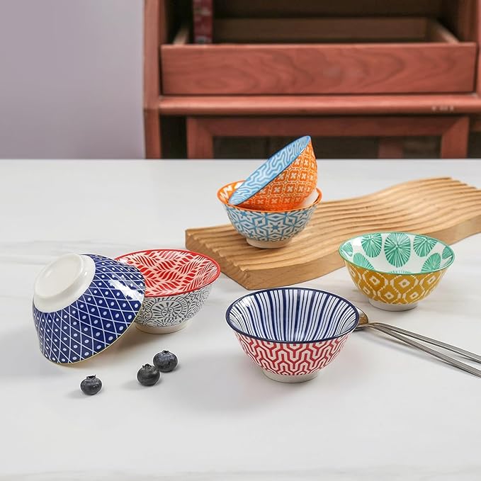 Selamica Ceramic Mini Bowl Set, 4 oz Dipping Bowls for Snack Side Dishes Condiment, Set of 6, Assorted Colors