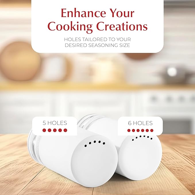 White Salt and Pepper Shakers with Holder - Elegant Stainless Steel Salt Shaker and Pepper Shaker Set with Acrylic Holder for Kitchen Counter or Restaurant Table