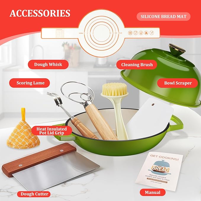 YUTANN Enameled Cast Iron Dutch Oven, 5 QT Nonstick Dutch Oven, Titanium Nonstick Coating, Ideal for Bread Baking/Braising/Roasting, Oven, Gas Stove and Stovetop Safe, Safe Material & Easy to Clean