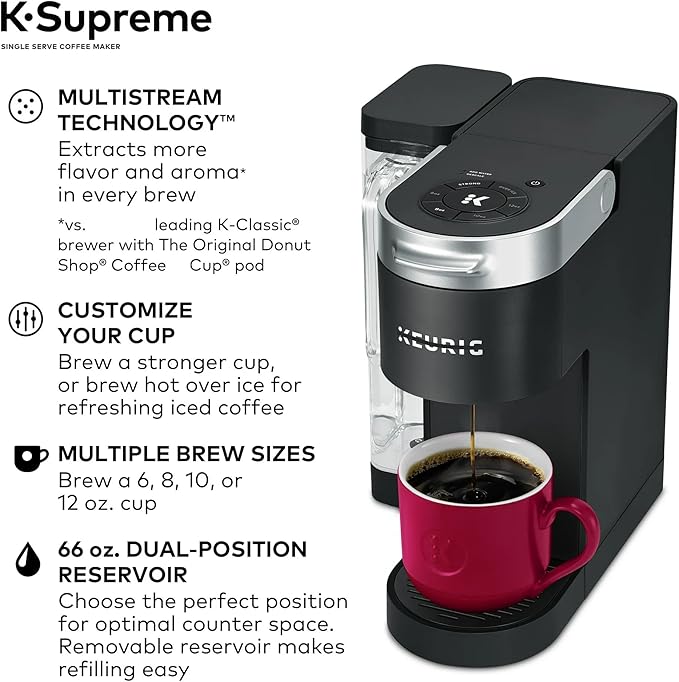 Keeurig KSupreme Single Serve KCup Pod Coffee Maker with MultiStream Technology, Strong Brew and Over Ice, 66 oz Dual‑Position Reservoir