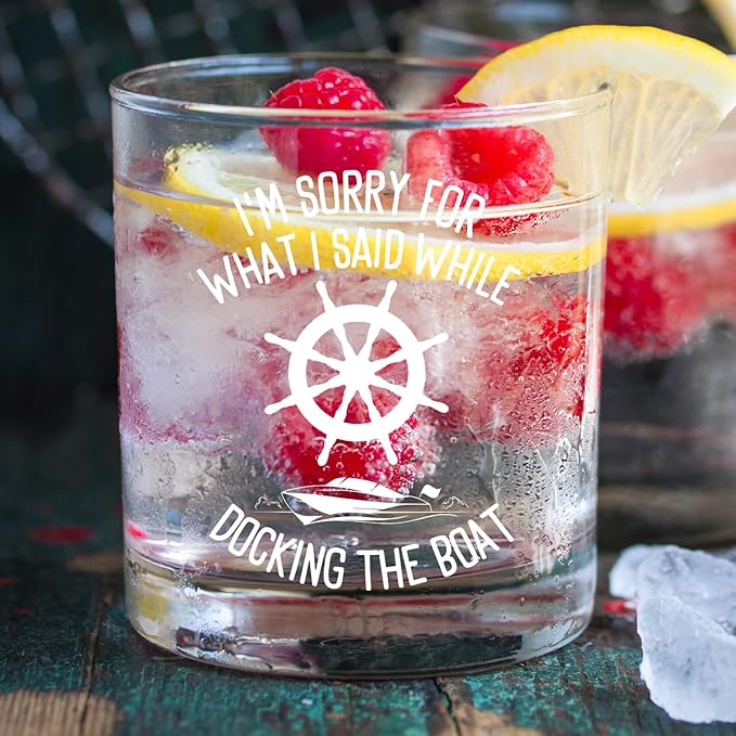 kunlisa I'm Sorry for What I Said While Docking the Boat Whiskey Glasses, Nautical Gifts for Sailors, Boat Captain Gifts, 10 oz Drinking Rocks Glasses for Men Whisky Cocktail Scotch Bourbon Liquor